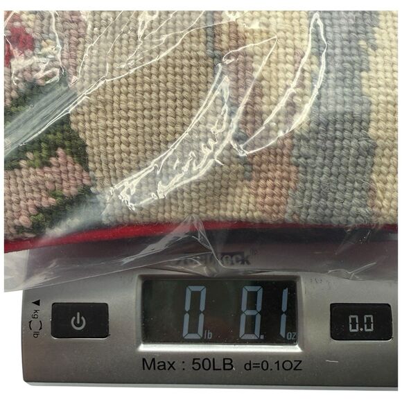 Vtg Needlepoint Pillow Santa Golfing 9" Sq Red Velvet Backing Christmas Decor - Picture 10 of 14